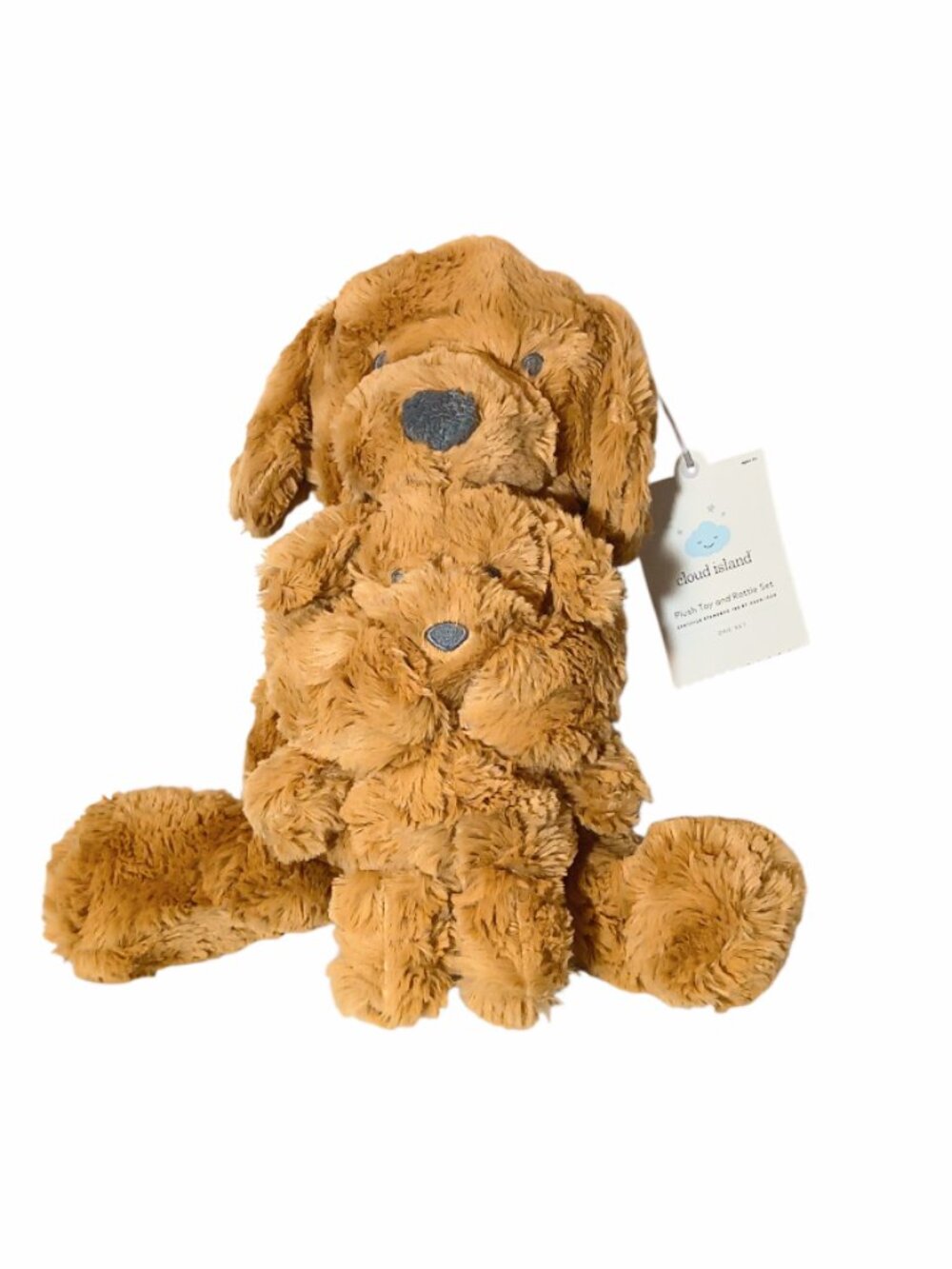 Cloud Island Mom & Puppy Dog Rattle Set Brown Stuffed Plush Toy 13" & 8"